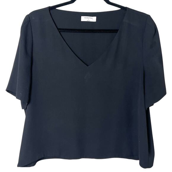 Babaton Randy V-Neck Essential T-Shirt Blouse Short Sleeves Black Size Large - Picture 1 of 7